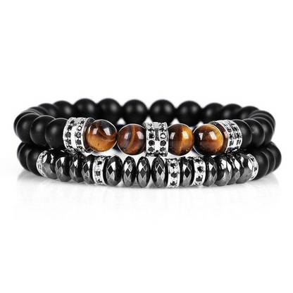 BRACELET EN ŒIL DE TIGRE ET HÉMATITE - Un ensemble de 2 bracelets