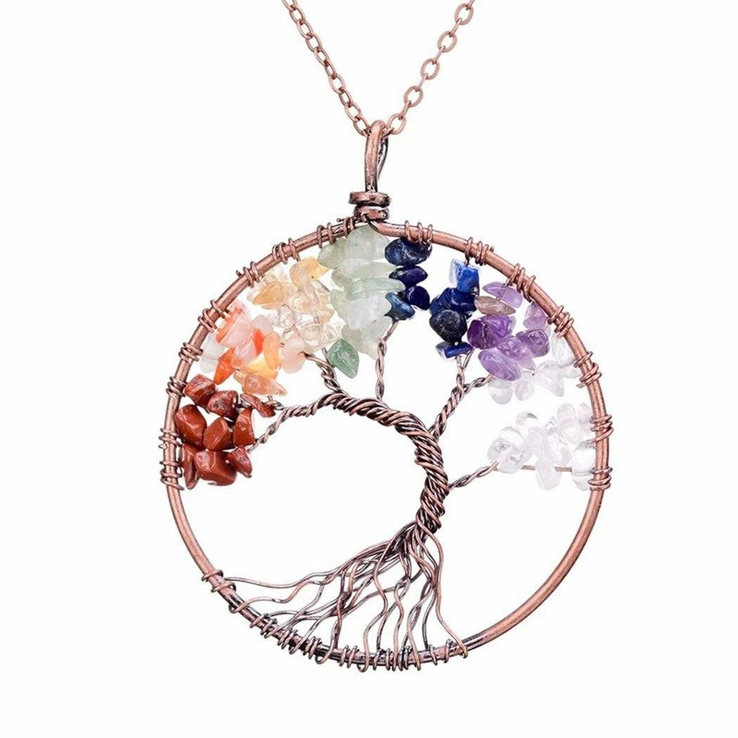 Collier d'Arbre de Vie en Pierre de Cristal Sept Chakras