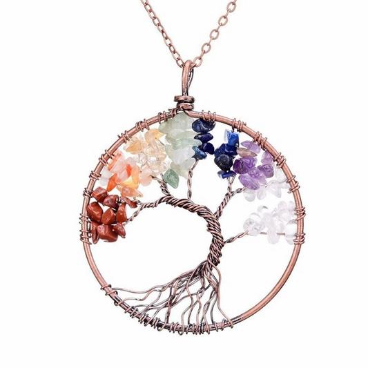 Collier d'Arbre de Vie en Pierre de Cristal Sept Chakras