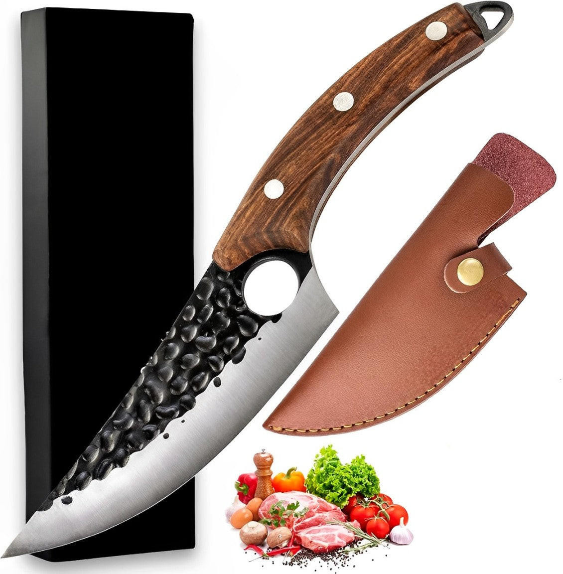 Couteau De Boucher Professionnel Avec Etui En Cuir