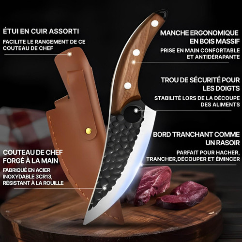 Couteau De Boucher Professionnel Avec Etui En Cuir